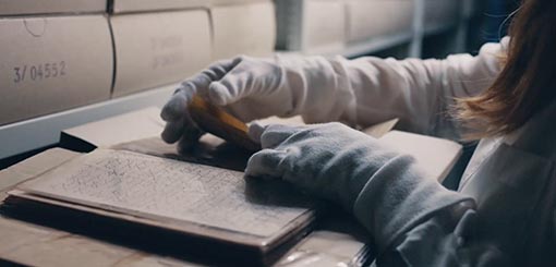 Close-up of an archive research of historical documents