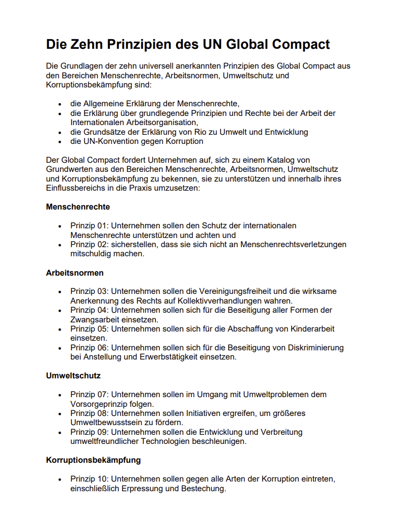 Letter of the UN Global Compact in German