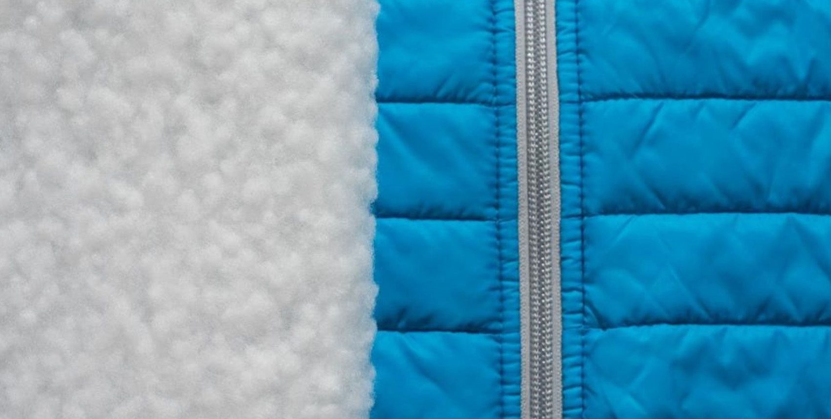 white padding material next to a blue jacket material