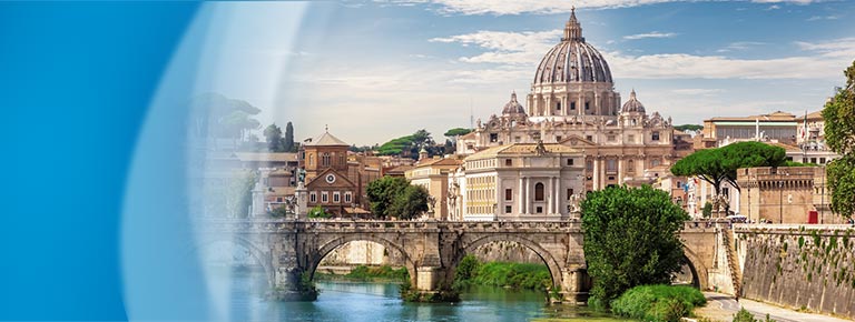 St Peter's Cathedral behind the Aelian Bridge, Rome, Italy