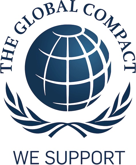 Blue icon that symbolizes the globus and is placed under the wording "the global compact"