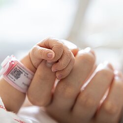 a mother holding her baby's hand