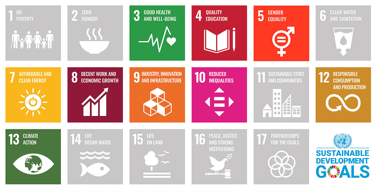 Illustration that shows Freudenberg's commitment to the 17 Sustainable Development Goals (SDGs)