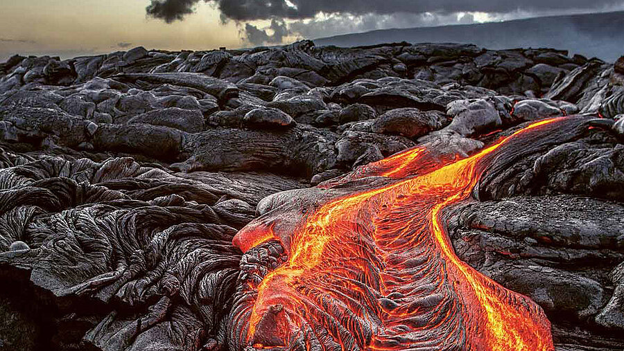 Black surface on which lava is streaming