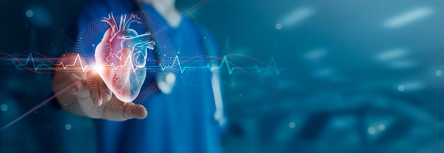 Cardiologist doctor examine patient heart functions and blood vessel on virtual interface