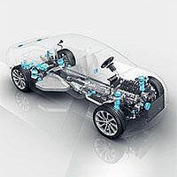 3D mock-up of a car, highlighting specific parts of the engine