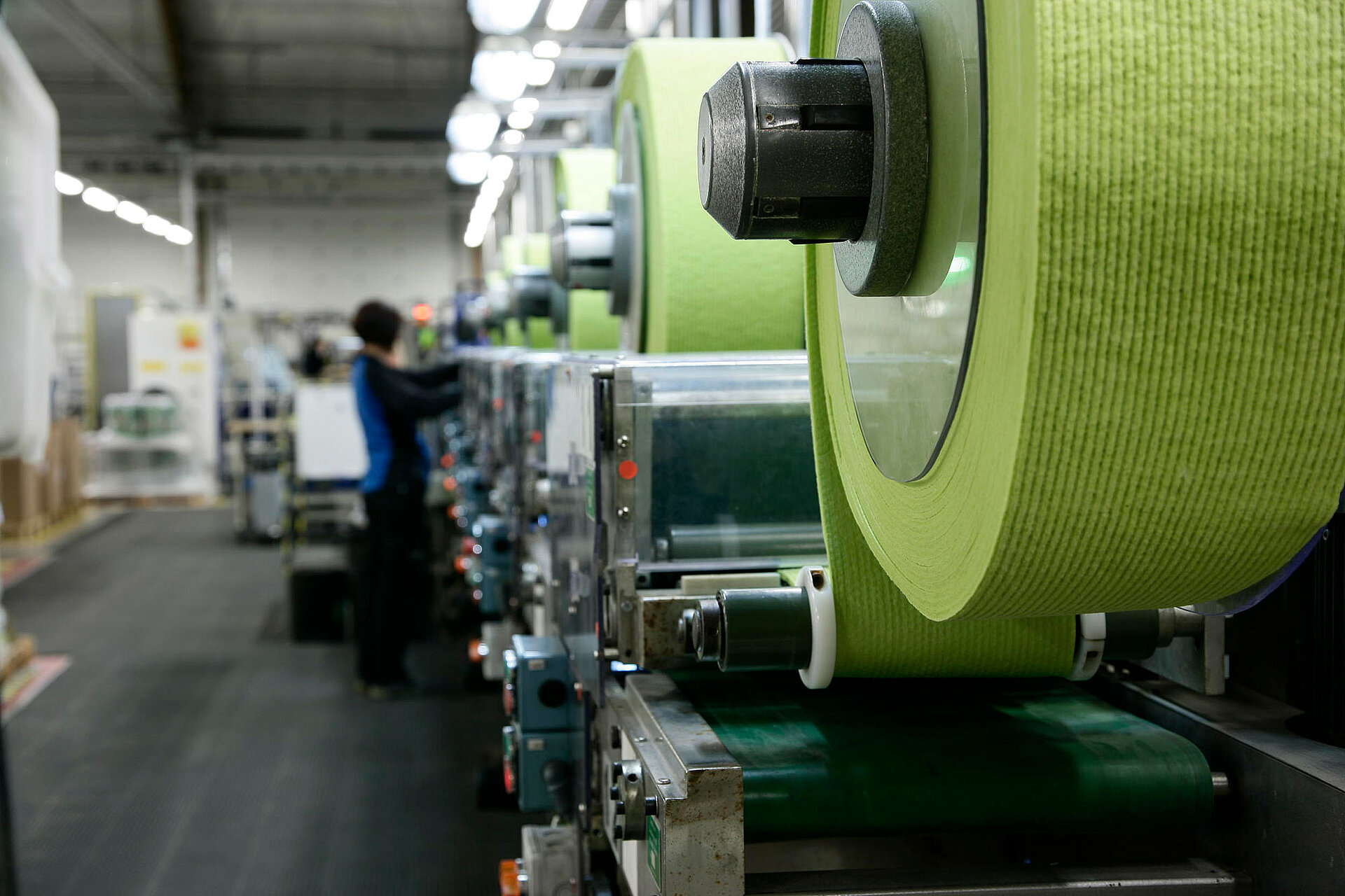 Sponge wipe production, close-up of the material in front