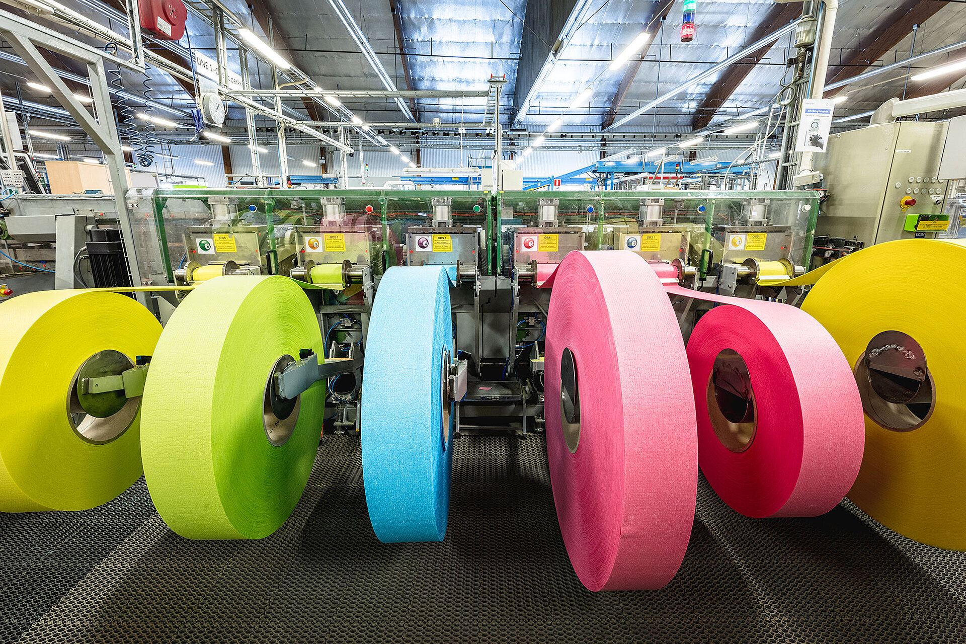 rolls with colored sponge wipe in production