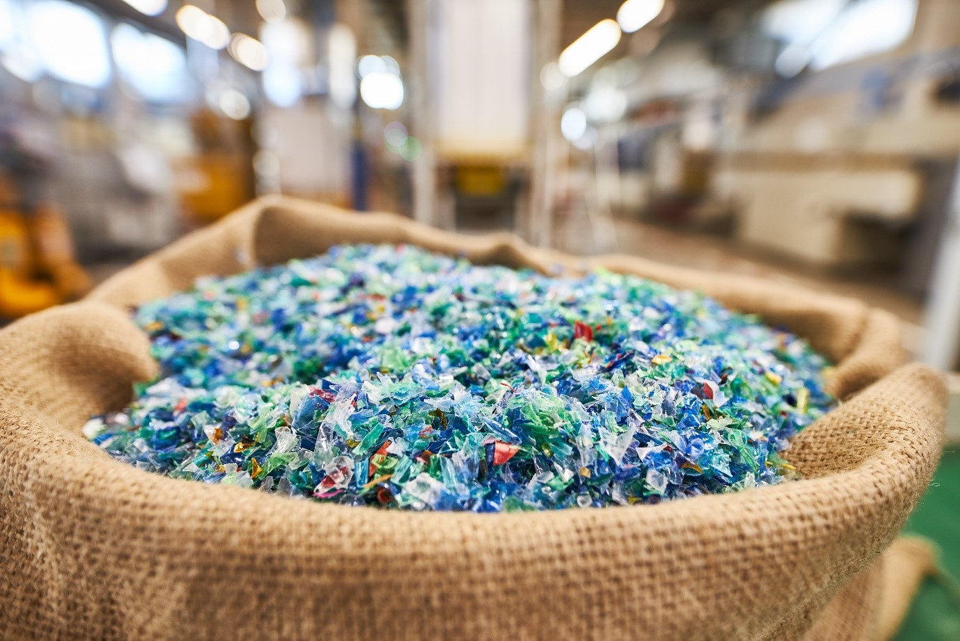 colouful PET flakes in a bag