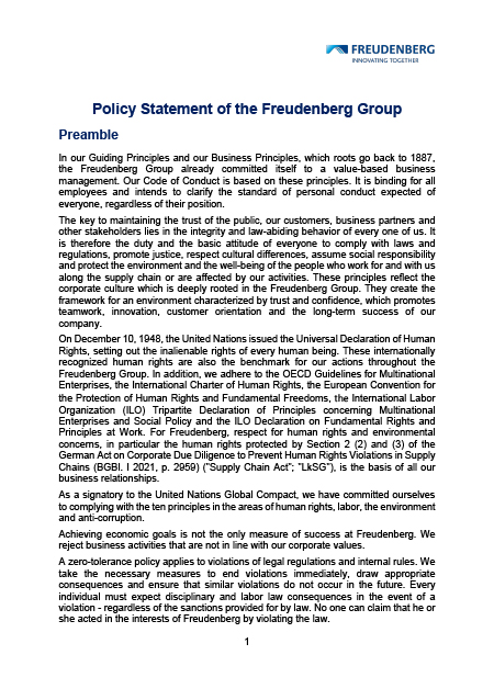 Policy Statement of the Freudenberg Group